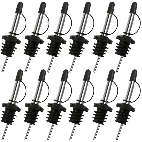 12PCS Liquor Pourers, Stainless Steel Speed Pourers Tapered Spout, Wine Pourers with Hooded Dust Caps, Suitable for About 0.75inch Bottle Mouth