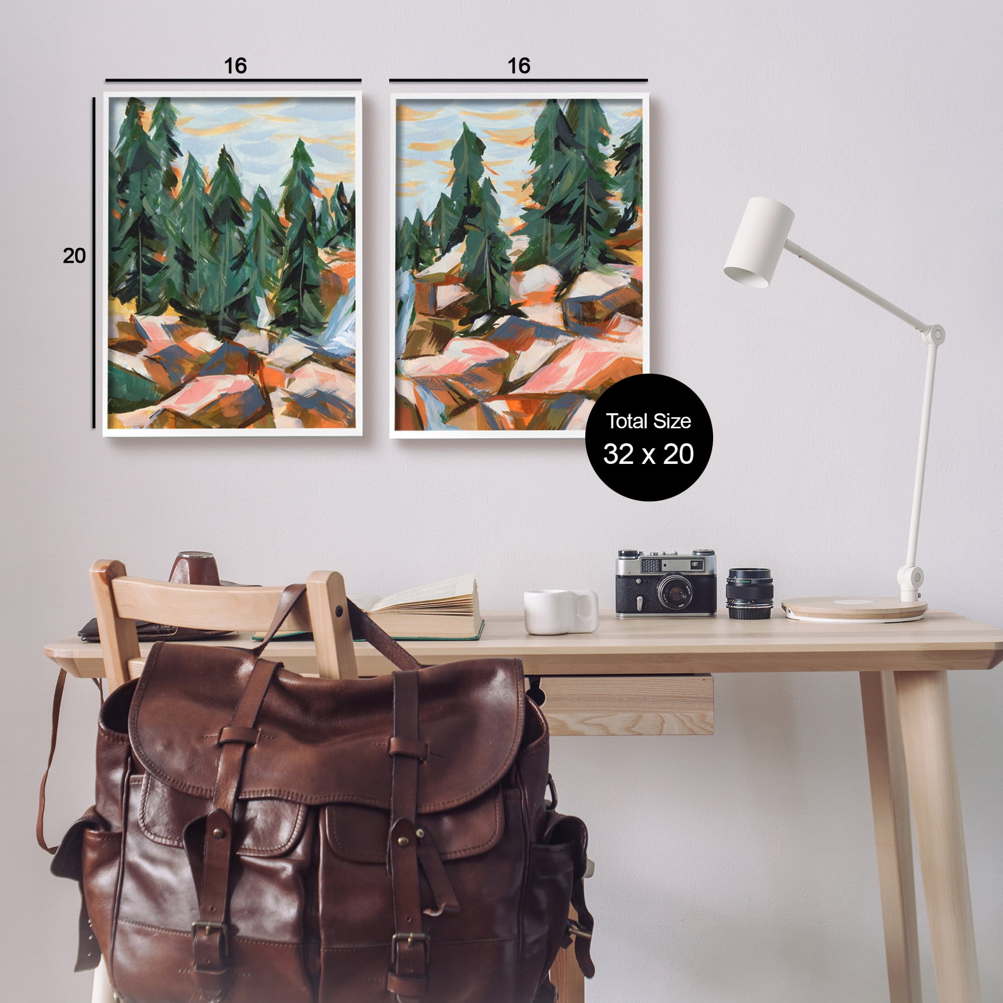 Stupell Geometric Abstract Forest Foliage Landscape Landscape Painting White Framed Art Print Wall Art, Set of 2