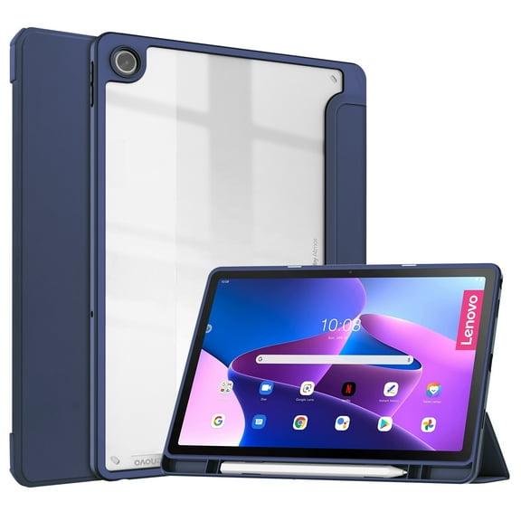 ELEHOLD Trifold Case for Lenovo Tab M10 Plus 10.6" (2022) - Auto Wake Sleep Function Kickstand Built-in S Pen Holder Acrylic Clear Back Shockproof Cover for Lenovo Tab M10 Plus 3rd Gen,Deep Blue