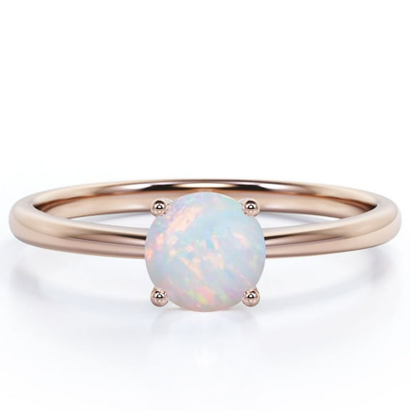 JeenMata Solitaire - Cathedral - 1 Carat Round Cut White Galaxy Opal - Dainty - Prong Set Engagement Ring - 18K Rose Gold Plating Over Silver