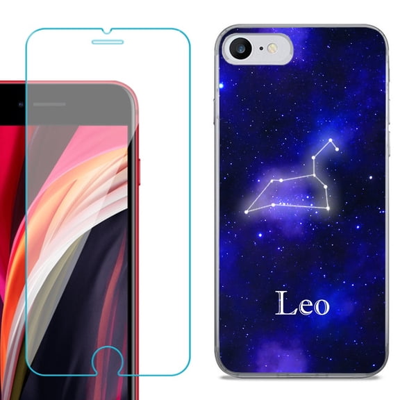 Slim-Fit Fashion Gel Phone Case for iPhone SE 2022, with Tempered Glass Screen Protector, by OneToughShield ® - Zodiac / Leo