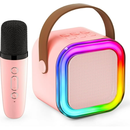 Mini Karaoke Machine for Kids Adults Portable Bluetooth Speaker with 2 Wireless Microphones MP3 Music Player Gifts Toys for Girls 3-12 Year Old Birthday Family Home Party