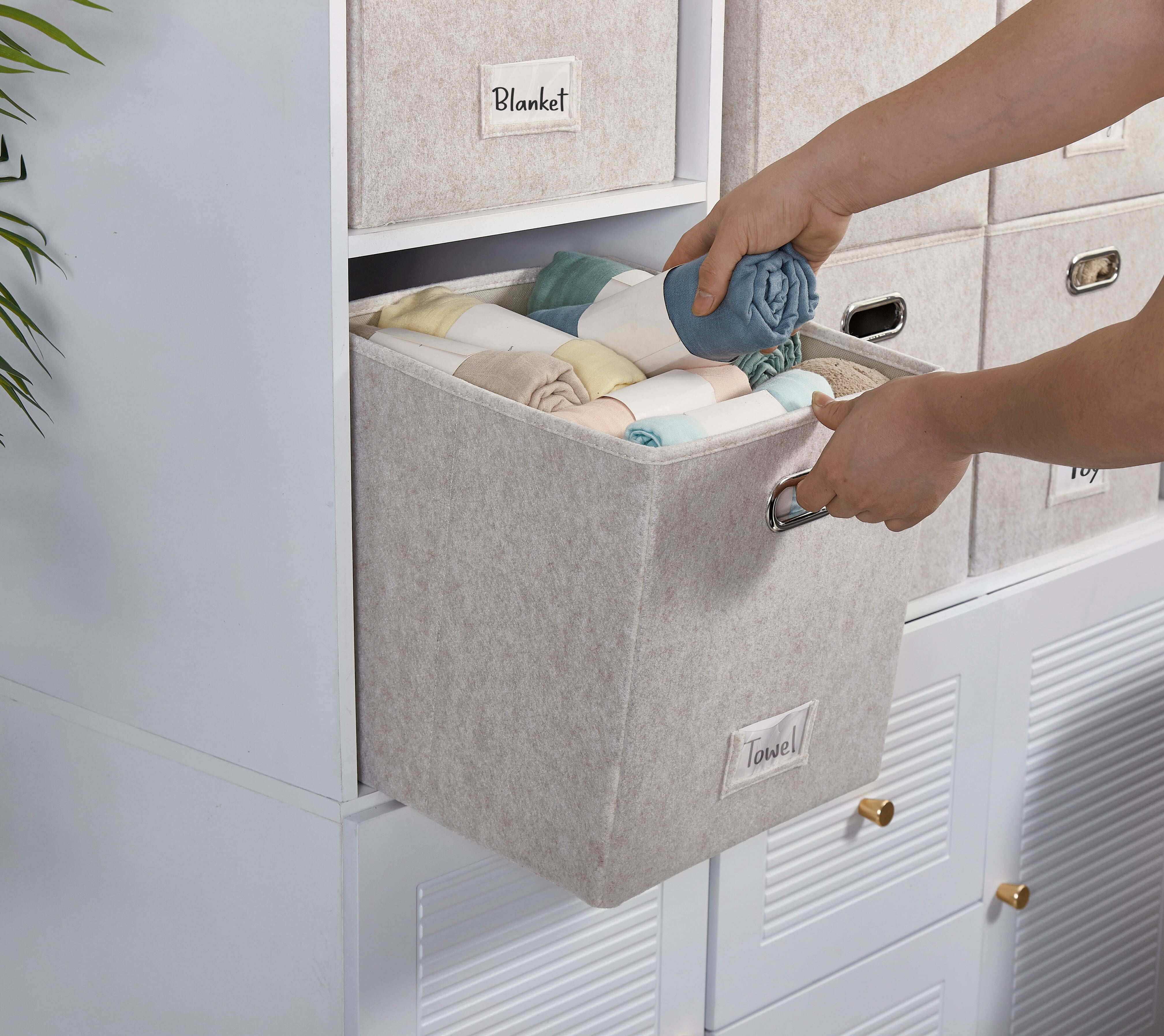 DECOMOMO Felt Fabric Storage Bin | Cube Storage Bin | Closet Organizers | Set of 6, Beige