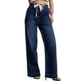 thumbnail image 2 of Tittly Jeans for Women High Waisted Jeans Womens Baggy Wide Leg Jeans Drawstring High Waisted Mom Denim Pants With Pockets Baggy Pants Comfy Pants Women Blue L, 2 of 5