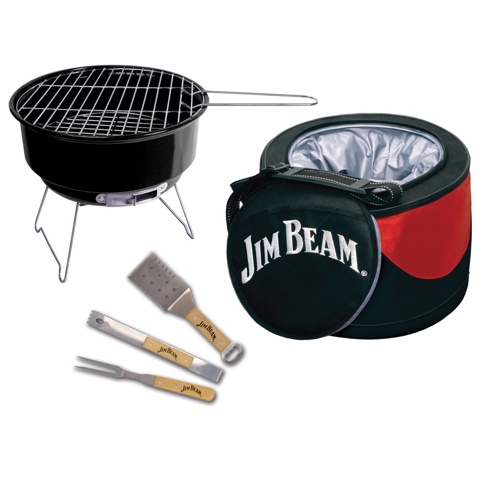 Jim Beam 5 Piece Parawood and Stainless Steel BBQ set with insulated