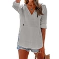 thumbnail image 5 of Women's V-Neck Hooded Beach Cover Up 2026 Lightweight Gauze Hoodie Shirts Loose Drawstring Pullover Tops with Pocket Light Gray 2XL, 5 of 7