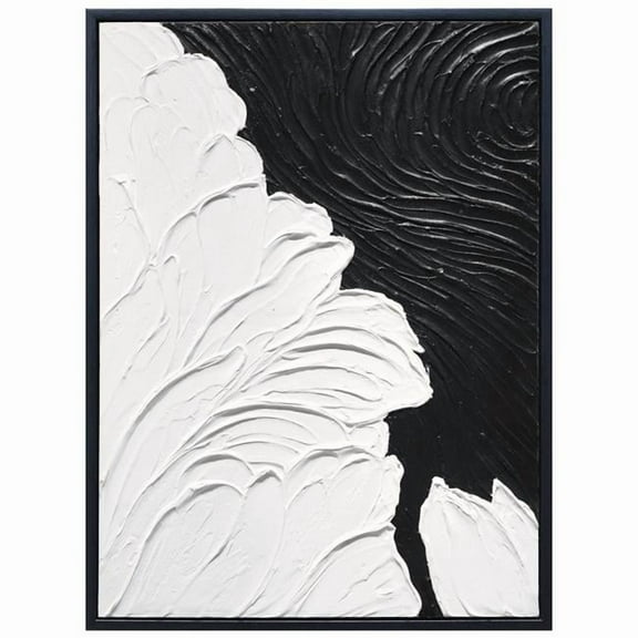 Monochrome Flow Heavily Textured Hand Painted Blck&White Framed Canvas Wall Art