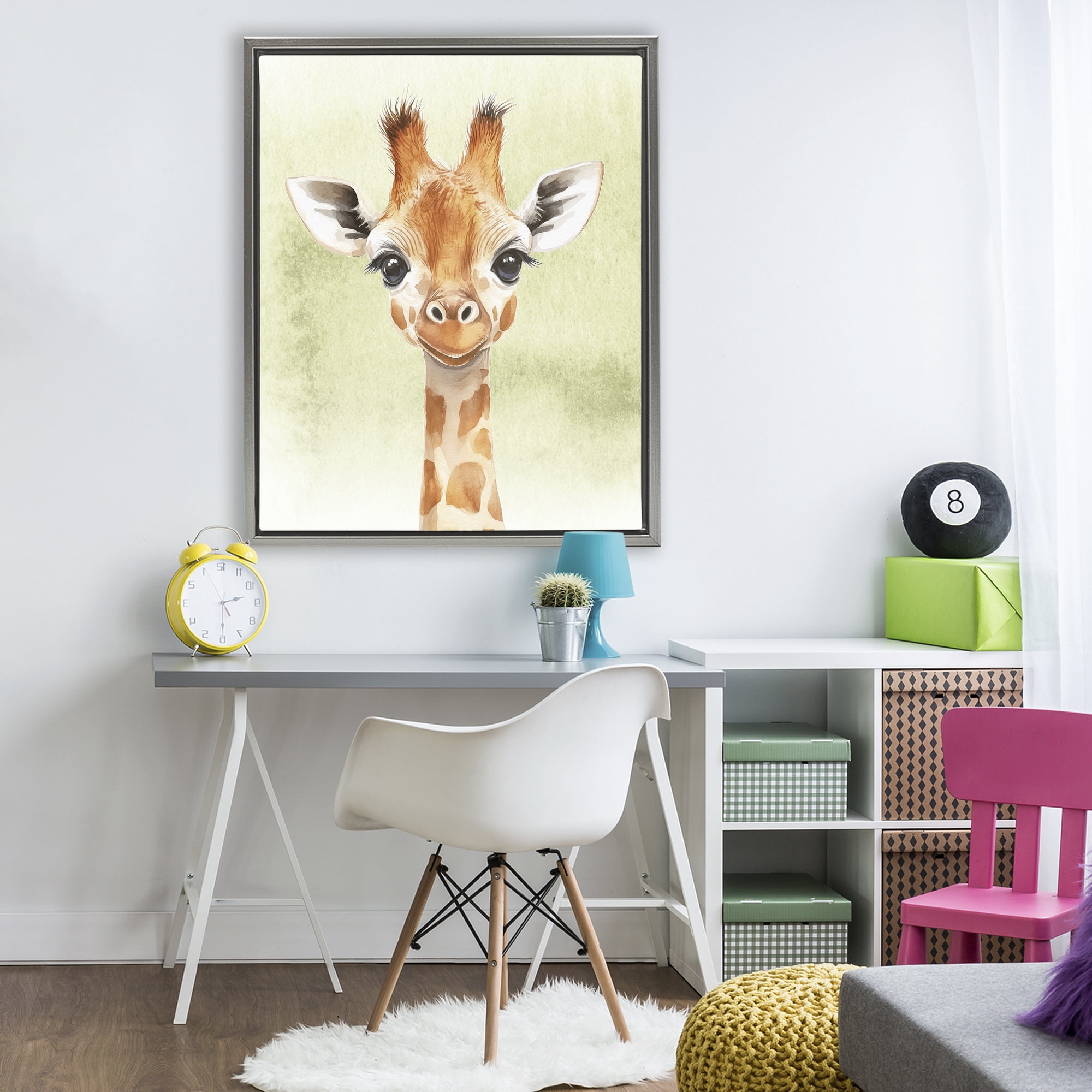 Stupell Industries Jungle Friends Baby Giraffe Gray Framed Floater Canvas Wall Art, design by Christine Simpson Art