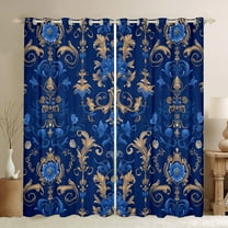 Feelyou Retro Fashion Damask Black Out Curtains, Western Mandala Paisley Curtains Pack of 2 (42x63 Each), Blue Gold Boho Flower Bedroom Curtains, Curtains and Drapes Decor