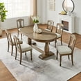 thumbnail image 3 of Kevinplus(1 Table+6 Chairs)Mid Century 94.06 Inch Extendable 7 PCS Wooden Dining Table Set for 6 Persons,Curved Dining Table,Modern Large Kitchen Table and Upholstered Dining Chairs for Living Room, 3 of 19