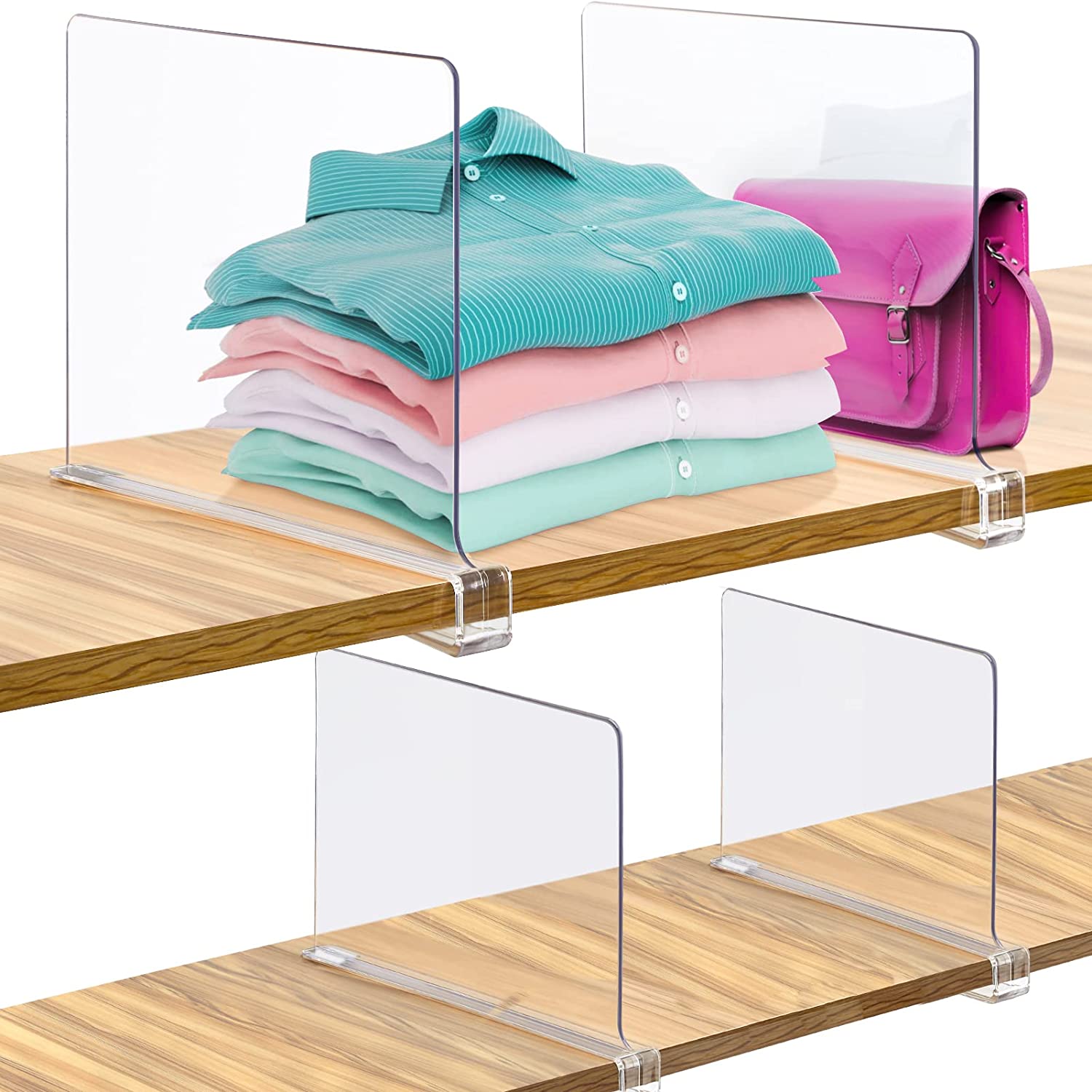 Acrylic Clear Shelf Dividers, 4 Pack for Organizer Closets Clothes