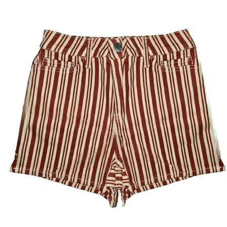 SO High Rise Shortie Shorts - Red & Tan Stripes - Juniors Size 3 - 2.5" Inseam