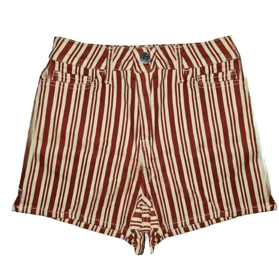 SO High Rise Shortie Shorts - Red & Tan Stripes - Juniors Size 3 - 2.5" Inseam