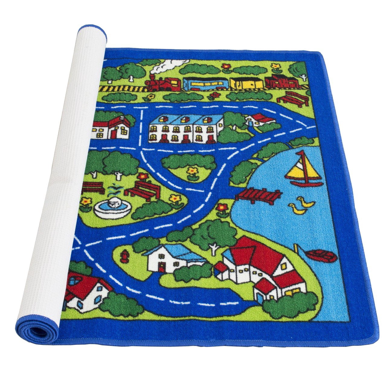 Kids Car Road Rugs City Map Play mat for Classroom/Baby Room Non-Slip Rubber Back