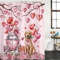 thumbnail image 2 of Valentine's Day Shower Curtain - Water Repellent Fabric Shower Curtains Washable, Watercolor Love Roses Funny Dog Truck Pink Decorative Polyester Cloth Bathroom Curtains Modern Bath Decor 66"x72", 2 of 6