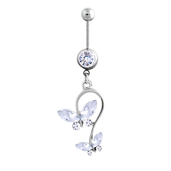 DESIGNICE 1Pc Double Butterfly Rhinestone Belly Button Navel Ring Women Piercing Jewelry