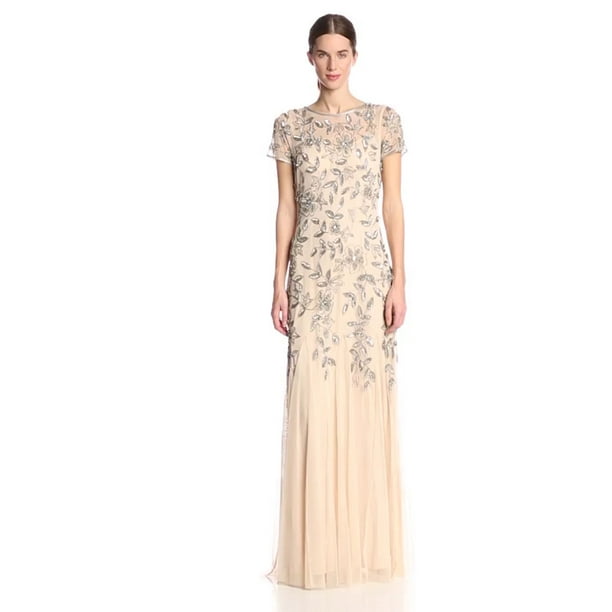 Adrianna Papell Women's Floral Beaded Godet Gown, TP/Pink, 12 - Walmart.com