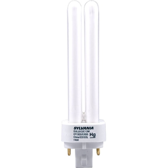 Sylvania 20671 4-Pack CF13DD/E/835/ECO 13-Watt Double Tube Compact Fluorescent Light Bulb, 3500K, 900 Lumens, 82 CRI, 4-Pin G24q-1 Base