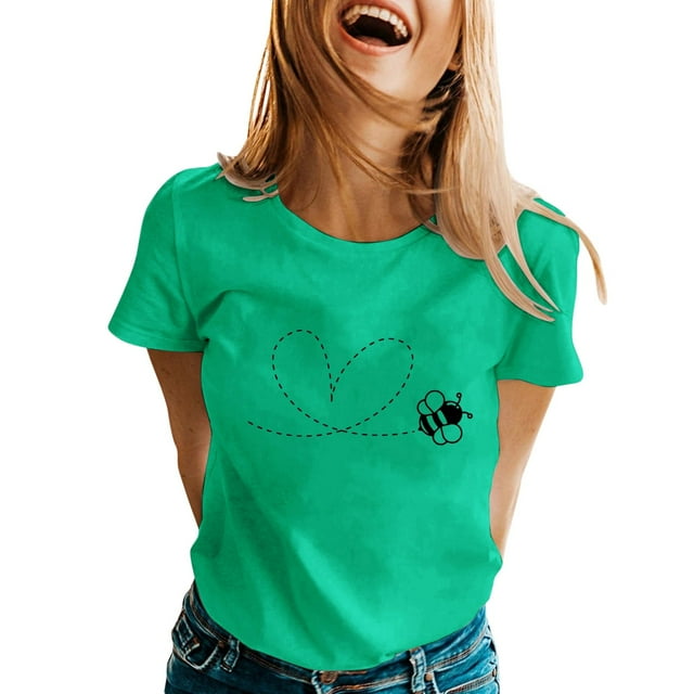 TSADFHJI Chemises pour Femmes TTG T-Shirt à Manches Courtes Imprimé de Printemps pour Femmes à Col Rond Haut