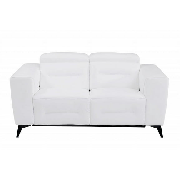 65" White and Chrome Italian Leather Reclining Love Seat