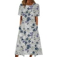 thumbnail image 1 of Vestido de Manga Corta para Mujeres Casual Sexy Cuello Redondo Impresión Cintura Elástica con Bolsillos, Vestido de Verano, 1 of 5