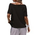 thumbnail image 3 of Czanzd Women's Oversized Off-Shoulder T-Shirt Loose Fit Casual Short Sleeve Top,Black,S, 3 of 6
