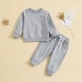 thumbnail image 5 of Scyoekwg Baby Clothes Infant Newborn Baby Boys Sports Sets Fashion Gilrs Fall Clothes Sets Solid Color Long Sleeve Round Neck Tops Drawstring Pants with Pockets Outfits Gray18 Months, 5 of 8