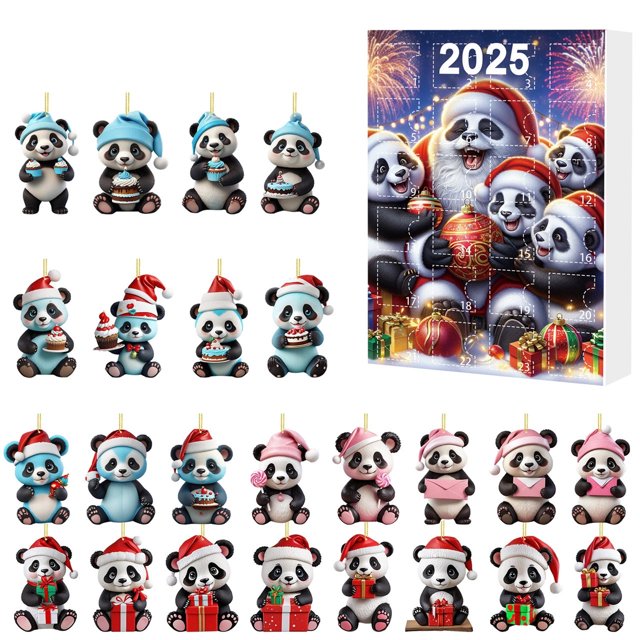 Christmas Countdown Calendar with Cute Pandas Acrylic Wall Hanging Ornament, Holiday Season Advent Calendar for Home Office Decoration, Festive Family Friends Gift for Christmas Party Celebration