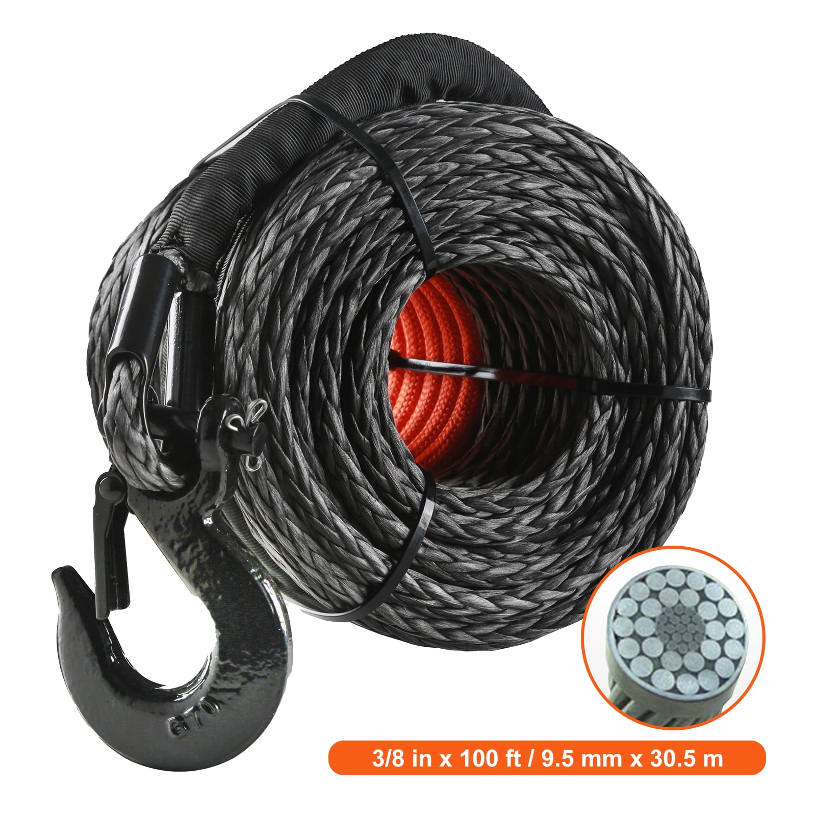 KFFKFF Synthetic Winch Rope Winch Line Cable 3/8" x 100' 26500 lbs for SUV Truck