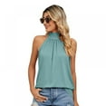 thumbnail image 3 of Xmarks Women's Casual Sleeveless High Neck Pleated Front Tank Halter Top Green M, 3 of 10