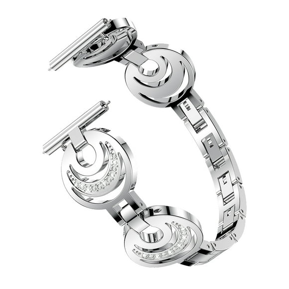 Sun Moon Star Style Metal Stainless Steel Bling Crystal Watch Band Strap Compatible for Fitbit Versa 2 (Silver)