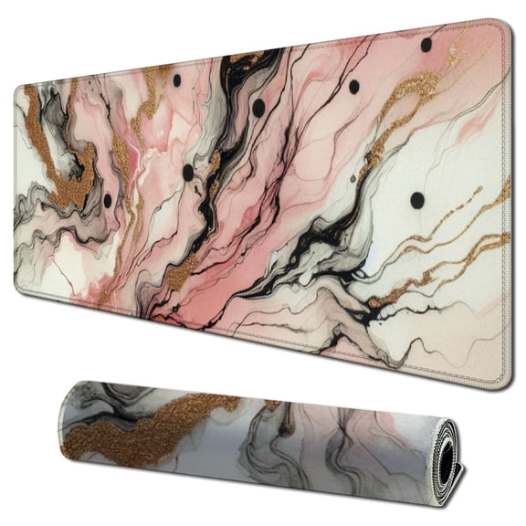 nygtbtfer Large Gaming Mouse Pad, Keyboard Wrist Rest Pad & Wrist Support Mousepad Set, Extended Desk Pad Waterproof Desk Mat for Home Office Study Game-Pink Gold Marble 31.5x11.8 in