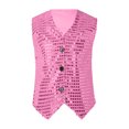 thumbnail image 2 of Huowey Girls Boys Sequins Vest Sleeveless Solid Color Button Jazz Hop Street Dance Jacket Stage Performance Party Waistcoat,Pink,4-5 Years, 2 of 5