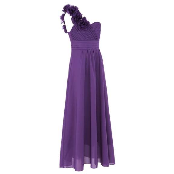 iiniim Big Girls One-Shoulder Chiffon Junior Bridesmaid Wedding Flower Girl Dress Purple 10