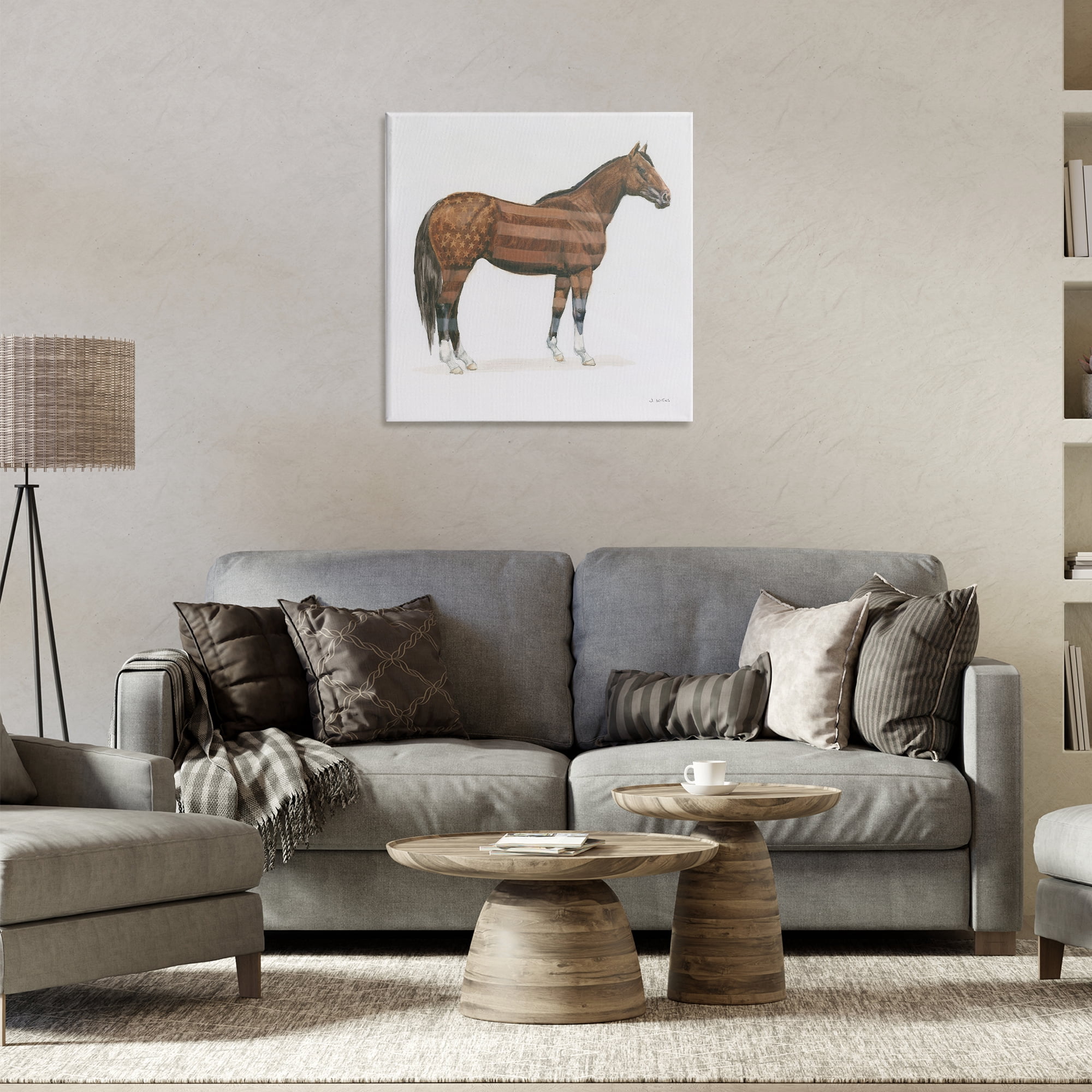 Stupell Industries American Flag Horse Animals & Insects Painting Gallery Wrapped Canvas Art Print Wall Art, 24 x 24
