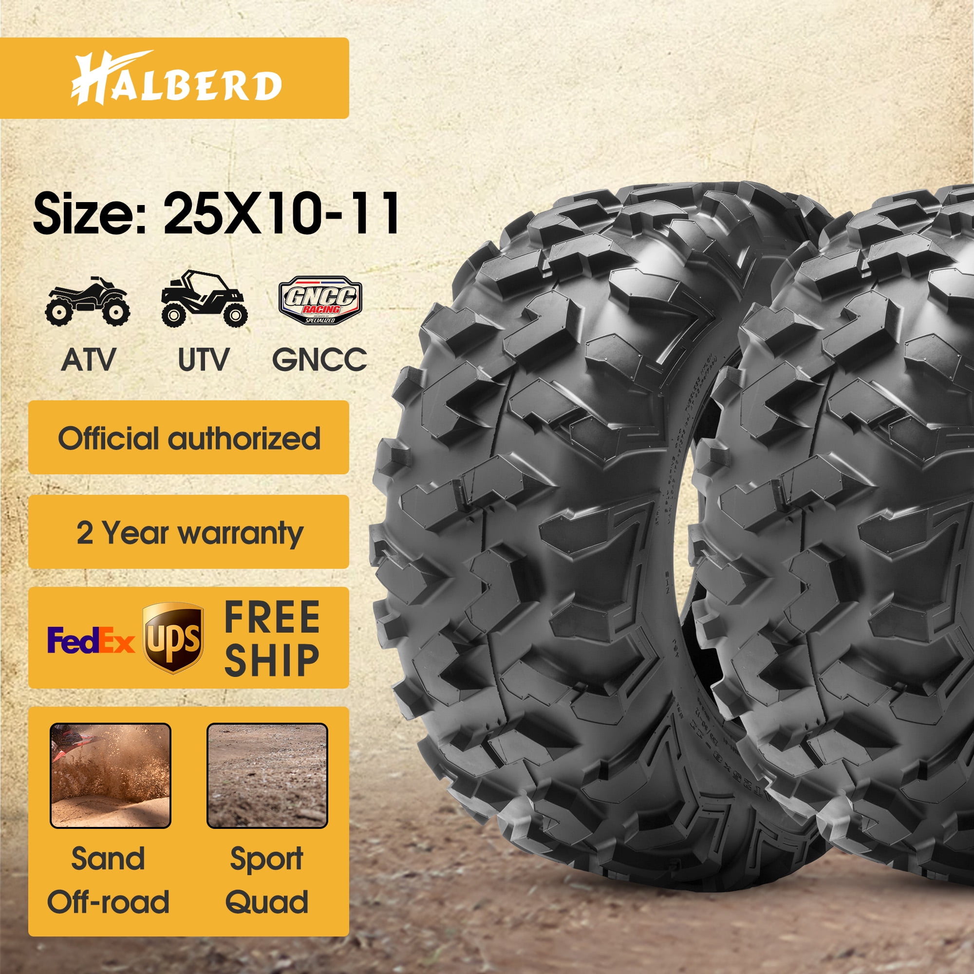 25x1011 25x10x11 ATV UTV Tires 6PR All Terrain Vshape Tires Fit Honda Polaris Set of 2