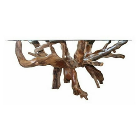 Teakwood Round Top - Chic Teak Round Glass Top Teak Root Dining Table