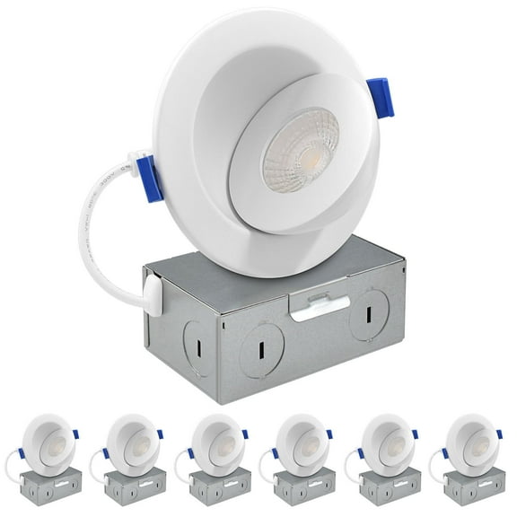 Luxrite 3" Floating Gimbal LED Trimless Recessed Light J-Box CRI 90 5CCT Dimmable 8W 700 Lumens Damp Rated IC Rated ETL 6-PK