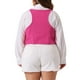 thumbnail image 3 of Chalecos de mezclilla para mujeres de tallas grandes Agnes Orinda, tops sin mangas, chaqueta casual de botón, 3X rosa intenso, 3 of 6