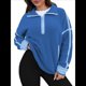 thumbnail image 3 of Sudadera de Mujer con Media Cremallera, Suave y Extragrande, con Bolsillos, Cálida y Afelpada. Azul M, 3 of 8