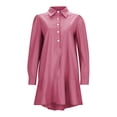 thumbnail image 3 of Women's Solid Long Sleeve Shirt Dress - Ruffled Hem, Turn Down Collar, Casual/Office, 3 of 5
