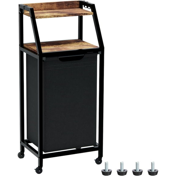 Laundry Hamper, Laundry Sorter, Rolling Laundry Basket with Wheels, 2 Shelves, 18 Gal(68L), Pull-Out and Removable Oxford Fabric Bags, for Laundry Room, Black and Rustic Brown