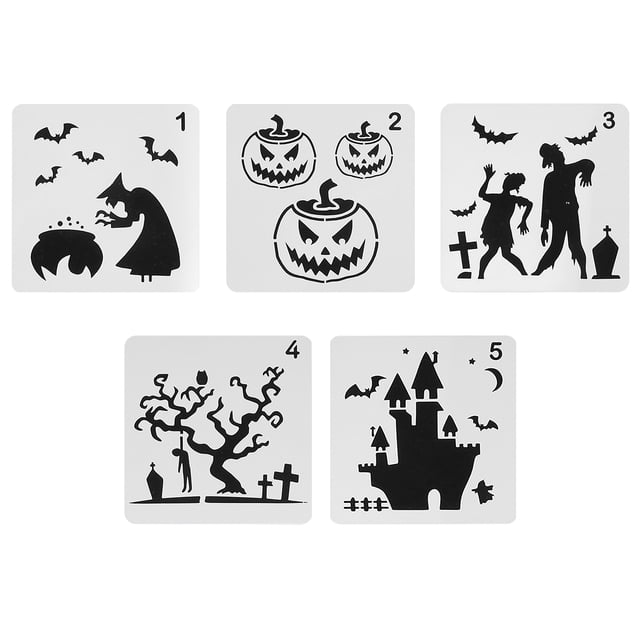 MasteelfCA 5 Pcs Pochoirs de Peinture d'Halloween Durables Réutilisables Modèle de Moule d'Halloween