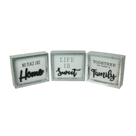 Direct International 7 inch Metal Framed Painted Wood Shadow Box Home and Family Plaques - Set of 3