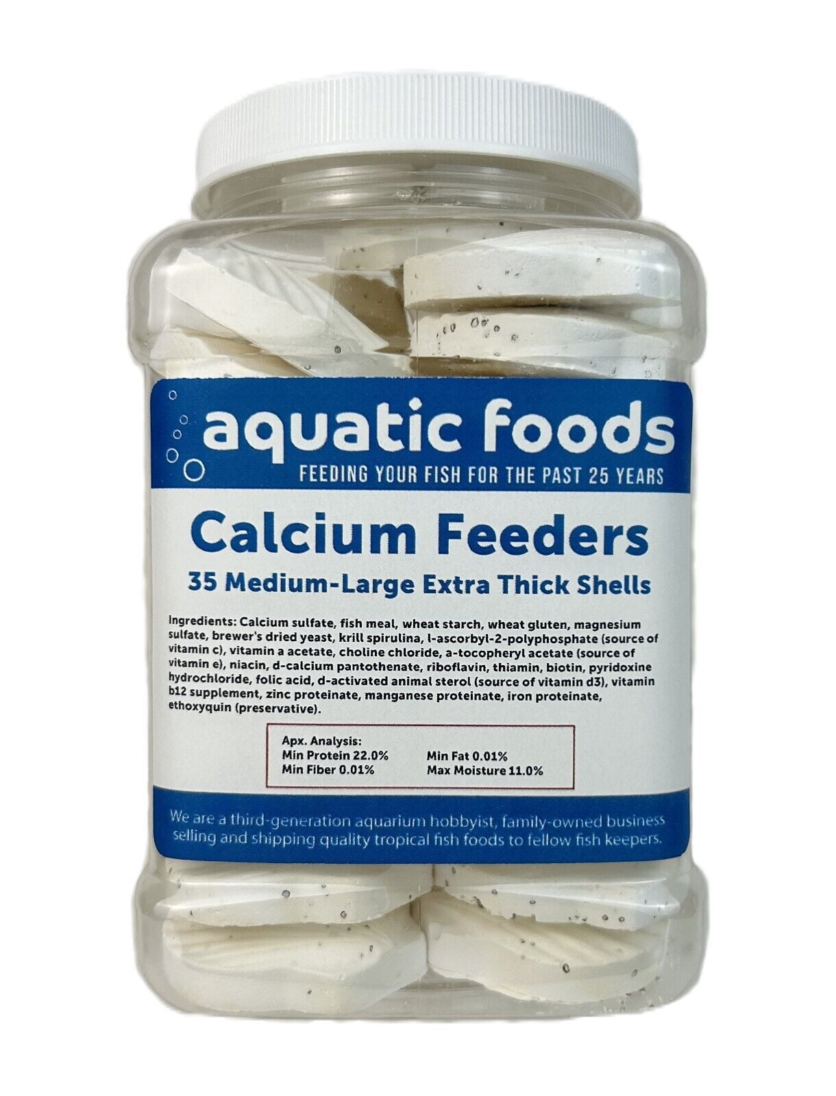 Aquatic Foods Inc. Calcium Feeder Medium-Large Shells. Extra Thick Shells for Shrimp, Snails, Crabs, Crayfish, Hermit Crabs and all Tropical Fish…35 Count Jar