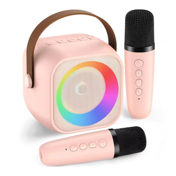 Small Karaoke Loudspeaker For With 2 Microphones LED Light For Travel Birthday Party