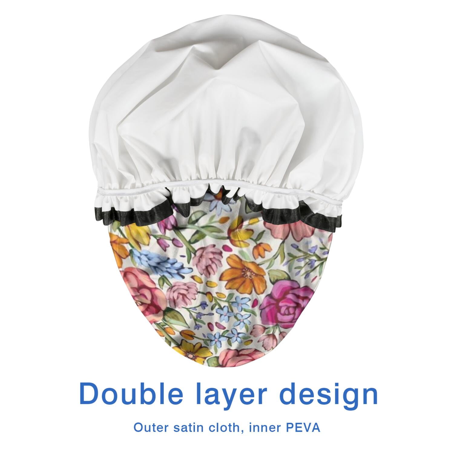 Shower Caps,Pioneer Flower Floral Print Pattern Waterproof Shower Cap for Women 4 Pieces,Double Reusable Hair Cover for Shower PEVA Elastic Stretch Hem