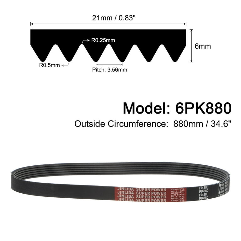 6PK880 V-Ribbed Belt 6 Ribs 880mm Length x 21mm Width x 5mm Height