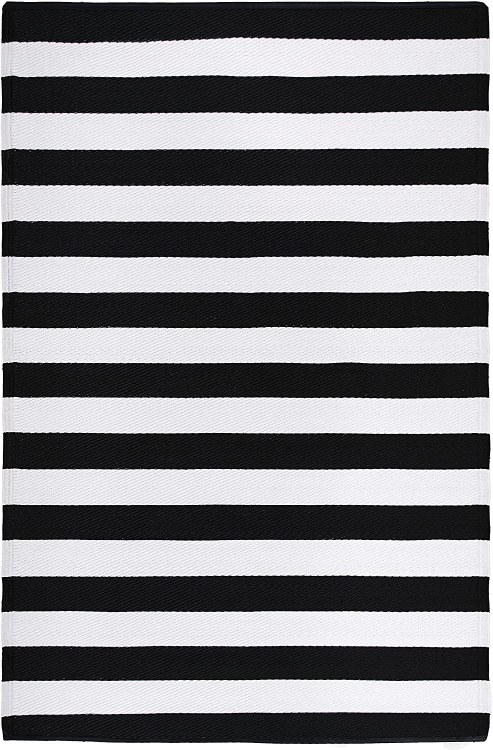 Fab Habitat Striped Neutral Outdoor Rug - Waterproof, Fade Resistant - Recycled Plastic - Patio Porch Balcony - Cancun Shadow Sand\Black - 3x5 ft