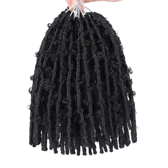 WEIF-8 Inch Pre-twisted Bob Butterfly Locs Crochet Hair 72 Strands Light Crochet Butterfly Locs Black Synthetic Messy Distressed Faux Locs Crochet Braids Hair Extensions for Women 1B#